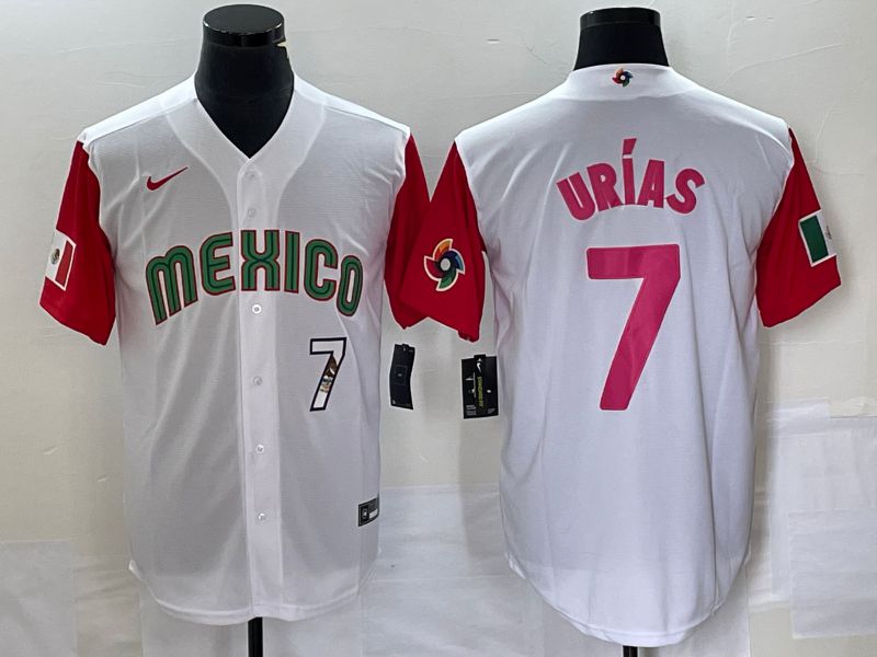 Men 2023 World Cub Mexico #7 Urias White pink Nike MLB Jersey27->more jerseys->MLB Jersey